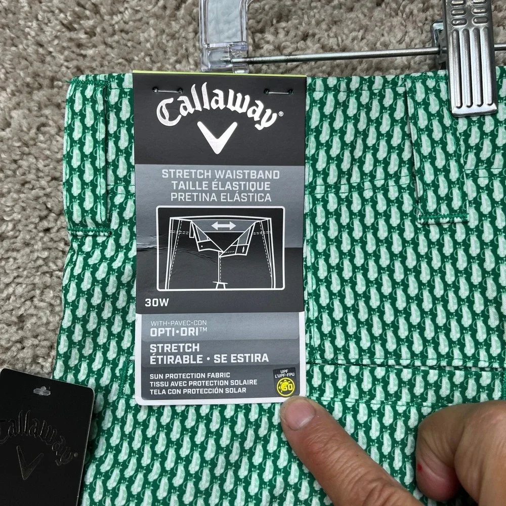 Callaway Shorts Mens 30 Green Geomentric Stretch Waistband Opti-Dri Performance
